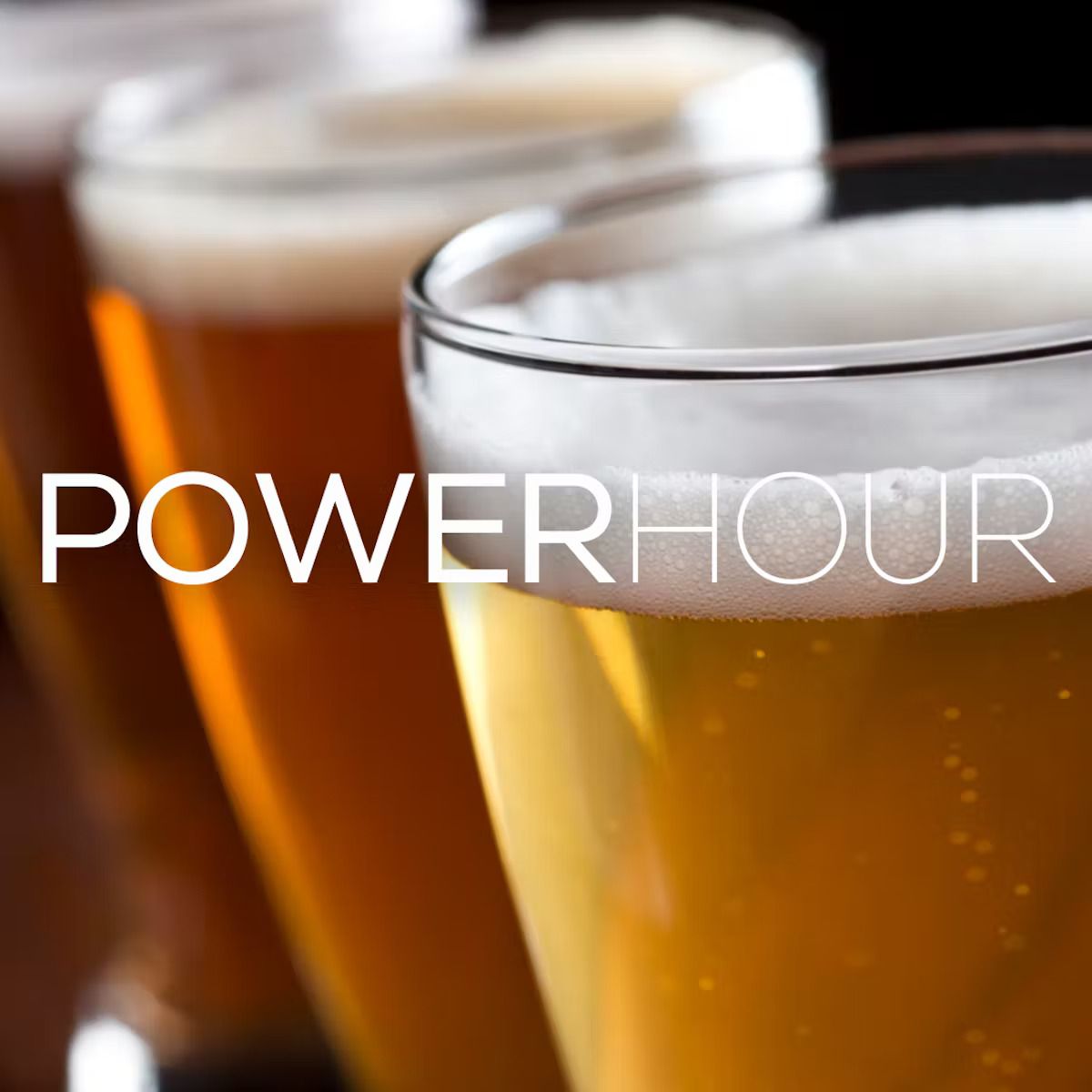 Beer with words Power Hour over the glass